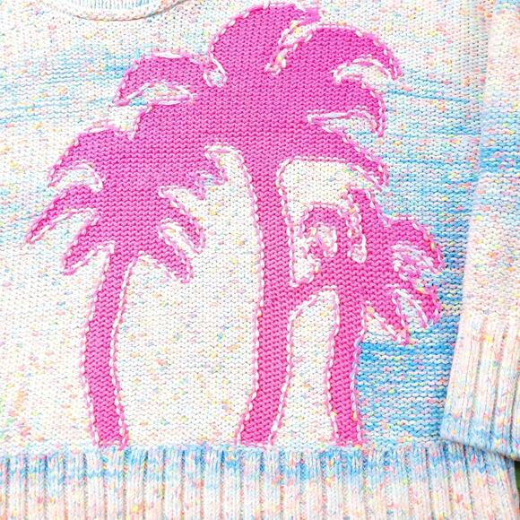 Anthropologie White Pastel Fleck Sweater with Hot Pink Palm Trees size 1X - Picture 3 of 12